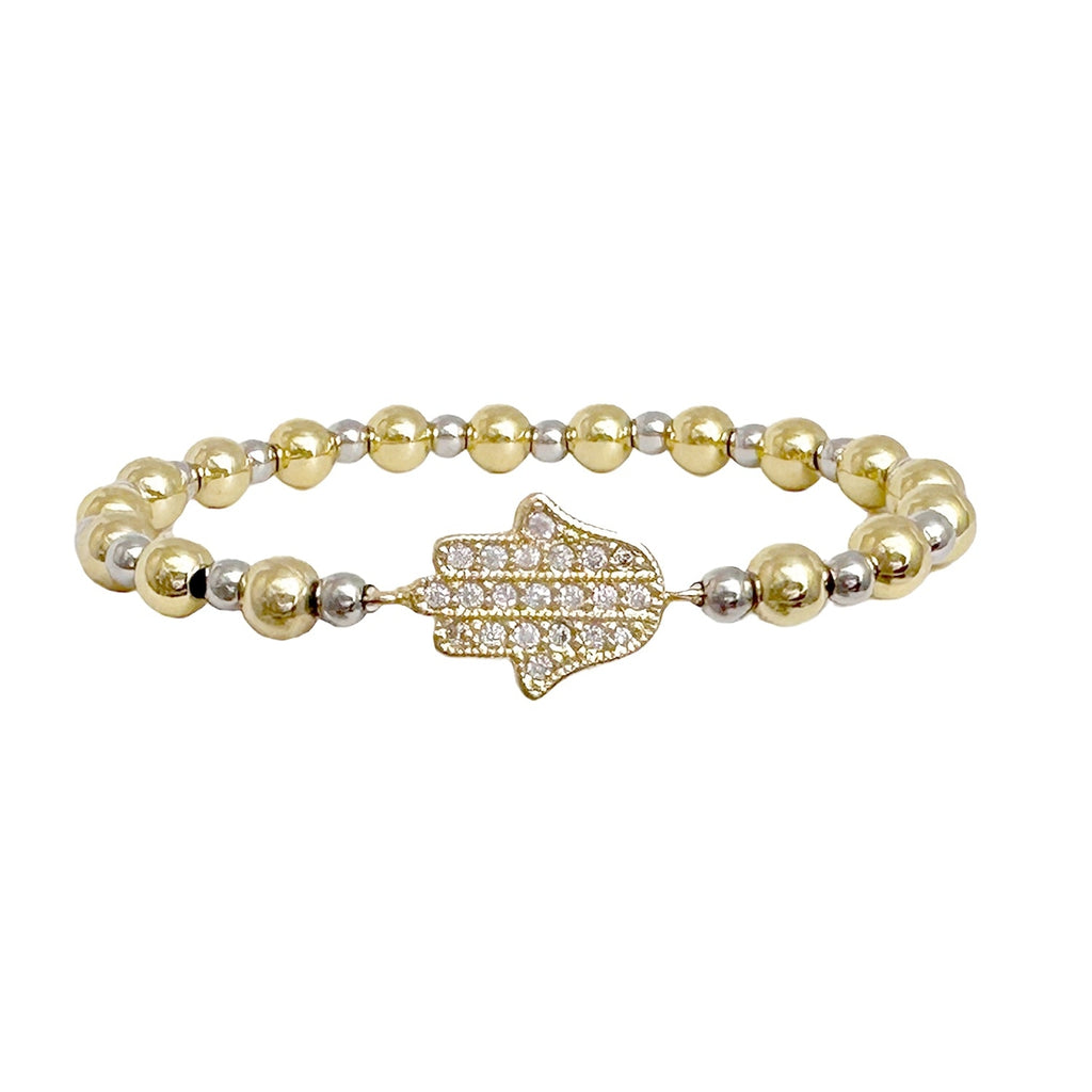 Stacy Perfect Hand of Gold Hamsa Beaded Stretch Bracelet