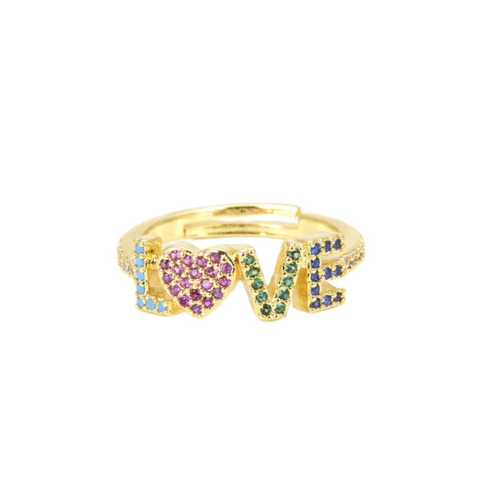 Adjustable Love Colorful Cz Micro Pave Ring