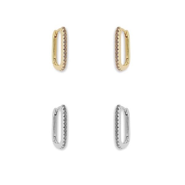 Sterling & Gold Filled Small Pave Rectangle Hoop Huggies