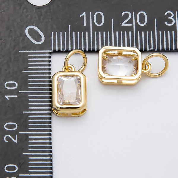16K Gold Filled 12mm Clear Baguette CZ Bezel Charm