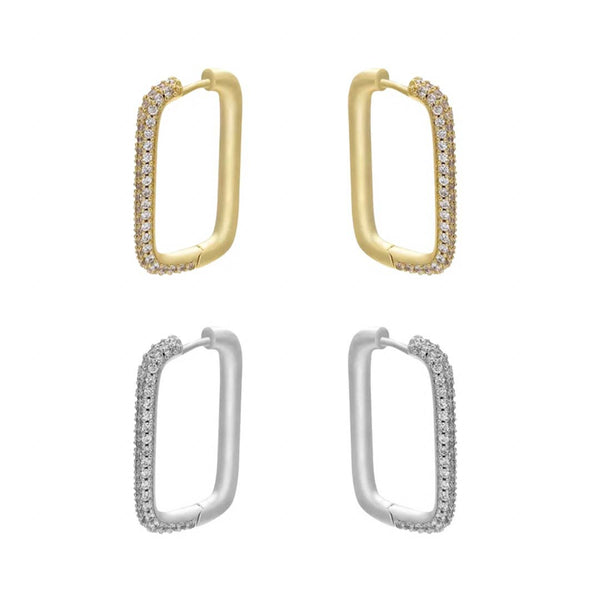 Large CZ Rectangle Hoop Huggies