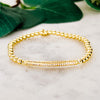 Gold 4mm Beaded Pave Bar Stretch Bracelet