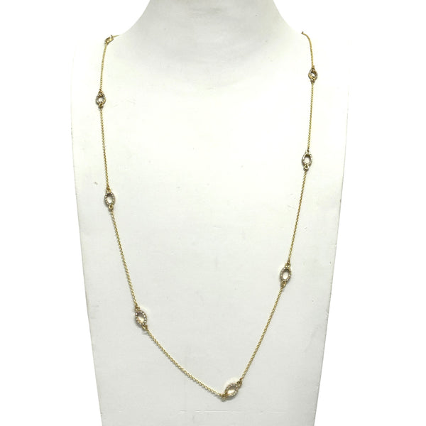 Long Gold Necklace with CZ Oval Stations
