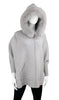 Light Grey Knit Poncho With Pockets And Fur Trim Hood