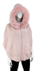 Fur Trimmed Pink Knit Zip Up Poncho