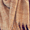 Coco Tweed Fringed Scarf: Light Pink with Green Thread Throughout.
