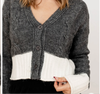 Elan Grey/ White Color Block Carrie Cardigan Sweater