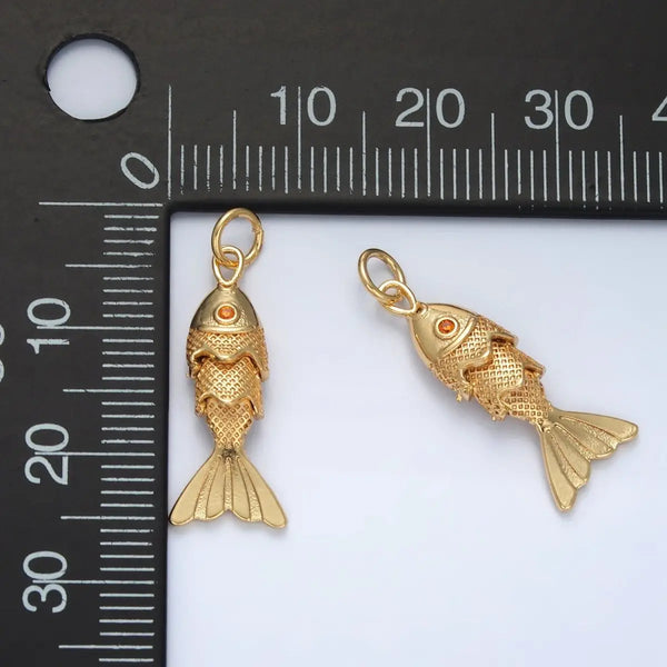 24K Gold Filled CZ Textured Fish Charm