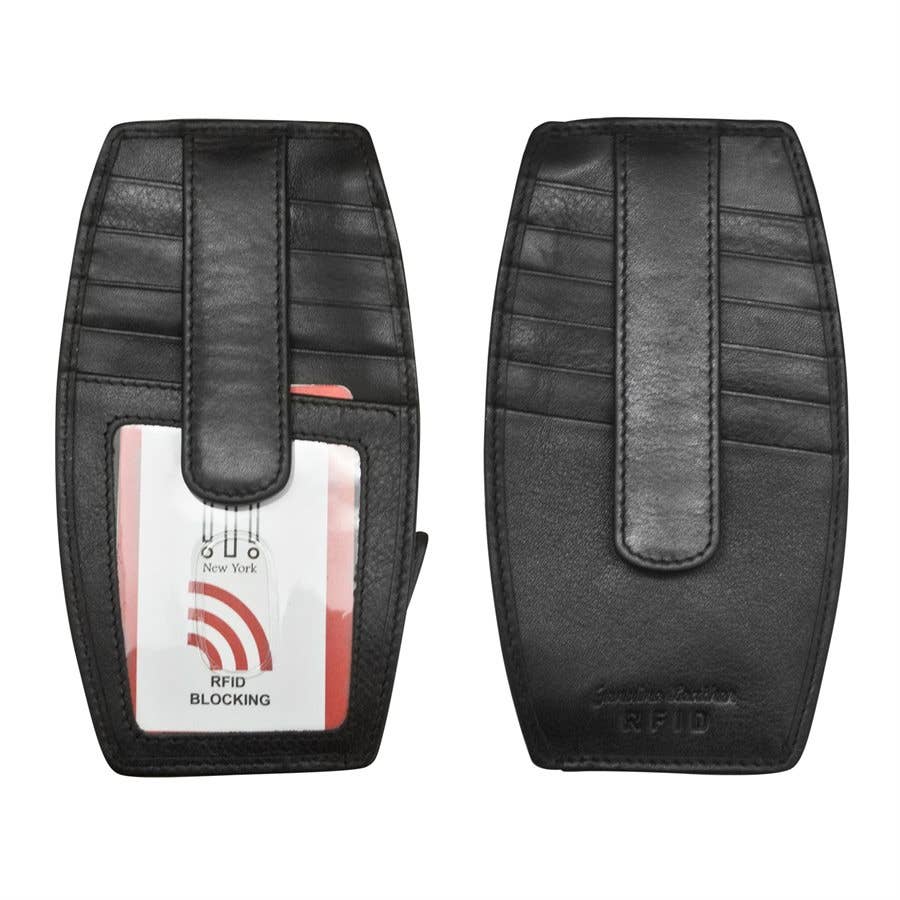 Genuine Leather Card Holder with Zip Pocket