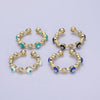 White, Teal, Blue, Black Round Evil Eye Enamel Clear Cz Stackable Ring