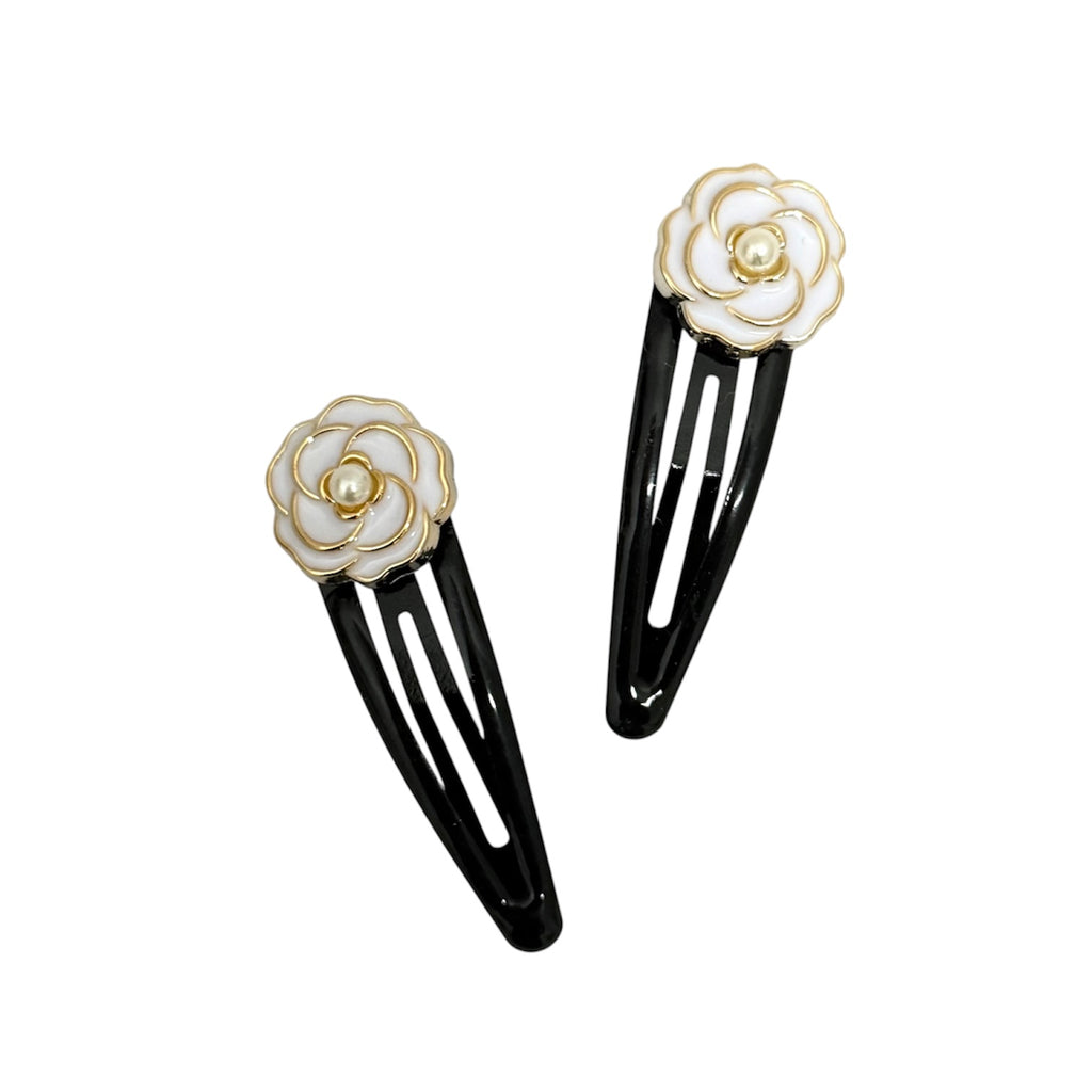 White Flower Barrette with Pearl