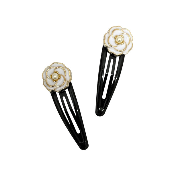 White Flower Barrette with Pearl