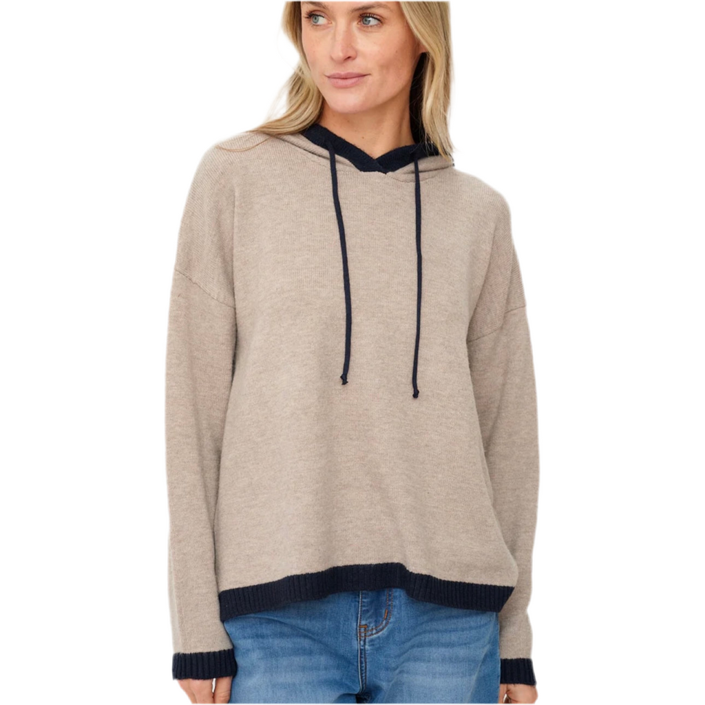 Jessie Color Block Hoodie In Latte/Navy