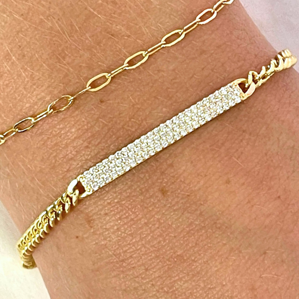 Mini CZ Bar Bracelet With Curb Chain