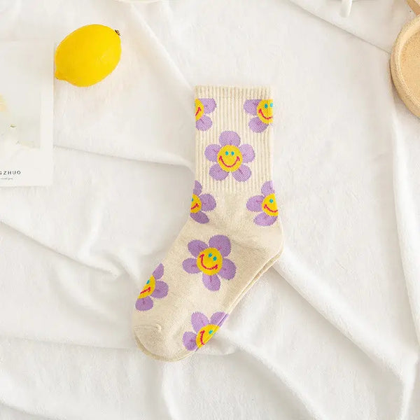Girls Smiley Face Flower Socks
