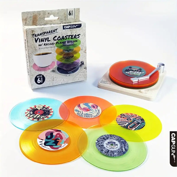 Record Player With 6 Colorful Coasters