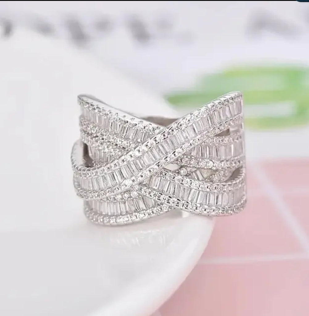 Criss-Cross CZ Baguettes Statement Ring