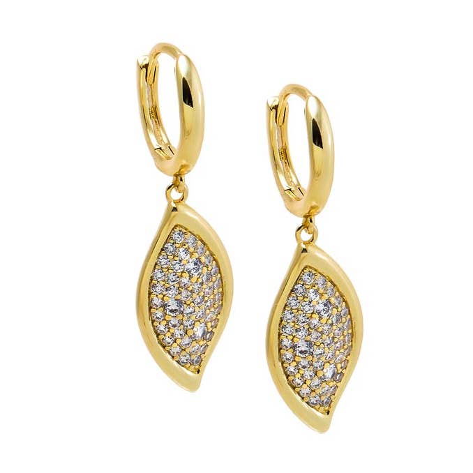 Pave Curved Marquise Drop Huggies