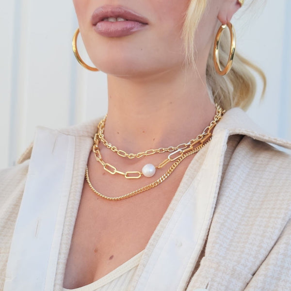 Paperclip With Pearl And Curb Chain Necklace