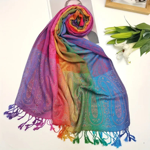 Multi-Color Fringed Pashmina