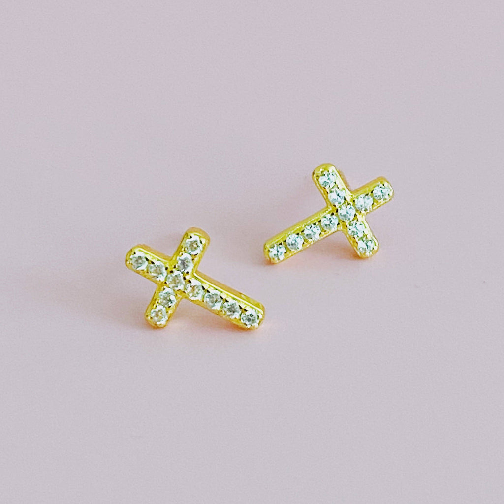 Sterling Silver Sparkle Cross Stud Earrings