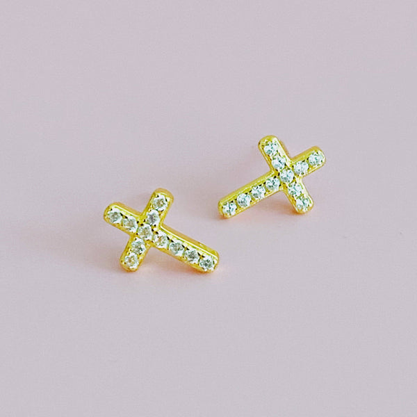 Sterling Silver Sparkle Cross Stud Earrings