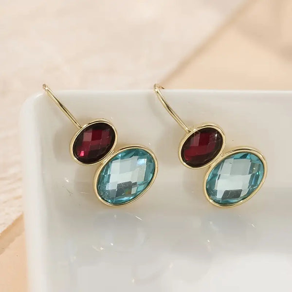 Ruby and Aqua Marine Faceted Earrings