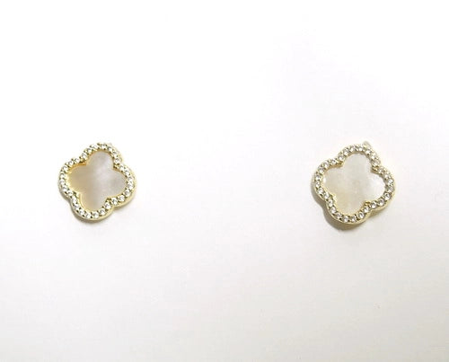 Mother of Pearl Clover Post Earrings with CZ Edging