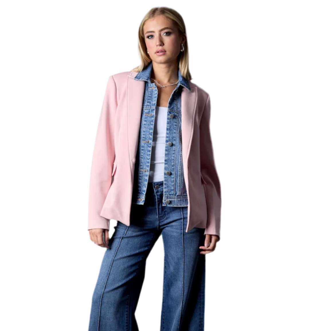 Helen Pink Blazer with Denim Insert – Accessorize Me