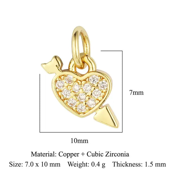 Gold Plated CZ Heart Charms