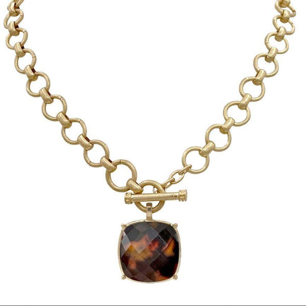 16" Tortoise Stone Circle Chain Necklace