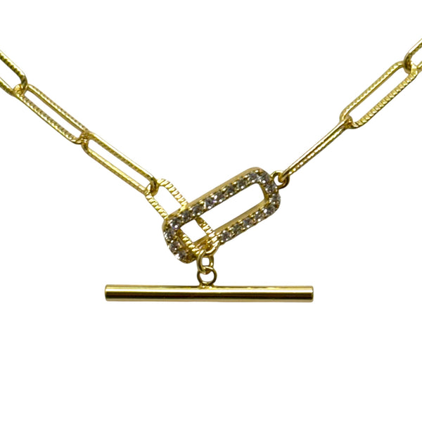 Paperclip CZ Toggle Necklace