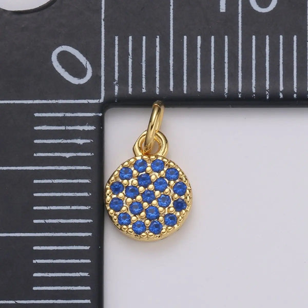 Mini Pave Blue Round Disc Charm