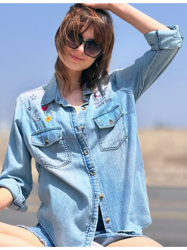 To The Moon and Back Denim Shirt