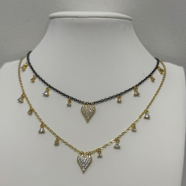 Pave Heart Necklace With CZ Stations