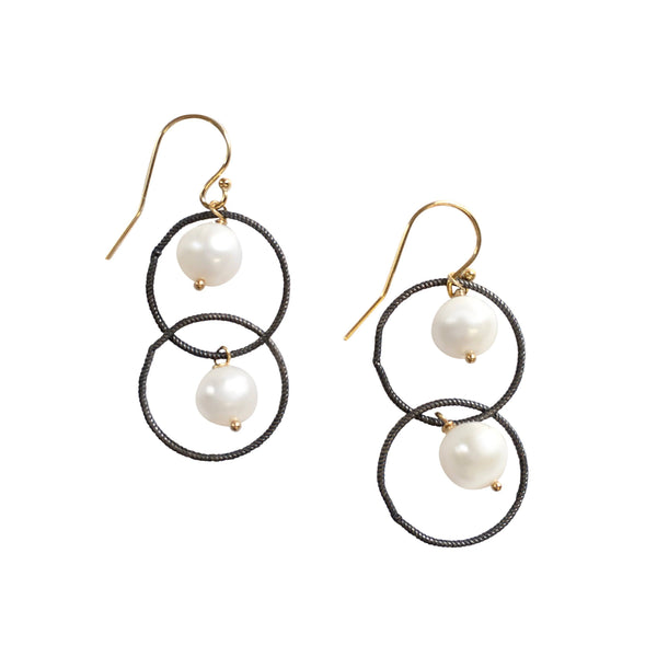 Sterling Silver Oxodized Double Silver Circle Earrings