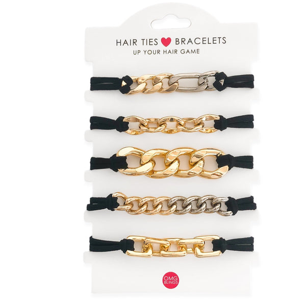Set of 5 Two-Tone Hair Tie Bracelet Set
