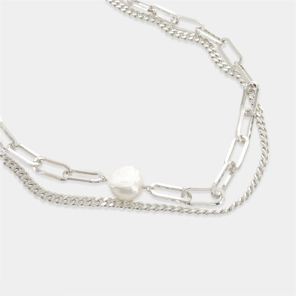 Paperclip With Pearl And Curb Chain Necklace
