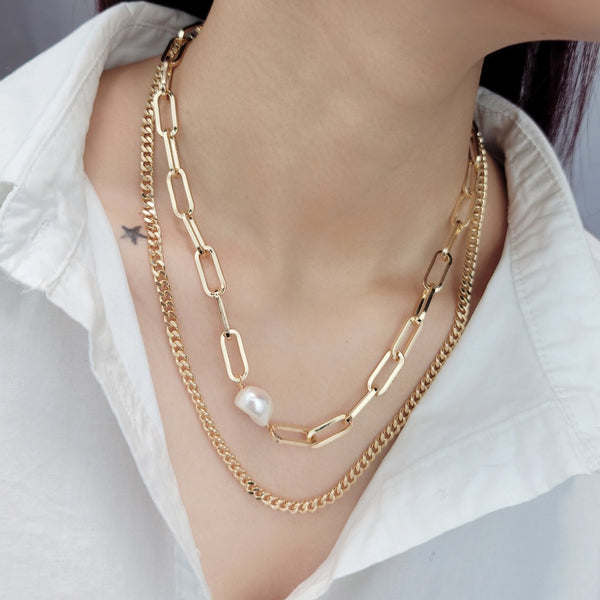 Double Chain With Pearl Necklace