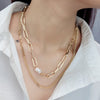 Paperclip With Pearl And Curb Chain Necklace