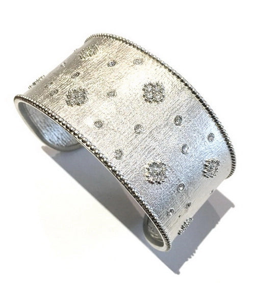 Wide Matte Bangle with CZs and Clovers