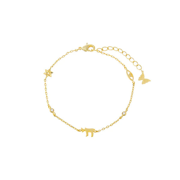 Mini CZ Bezel Jewish Charm Bracelet