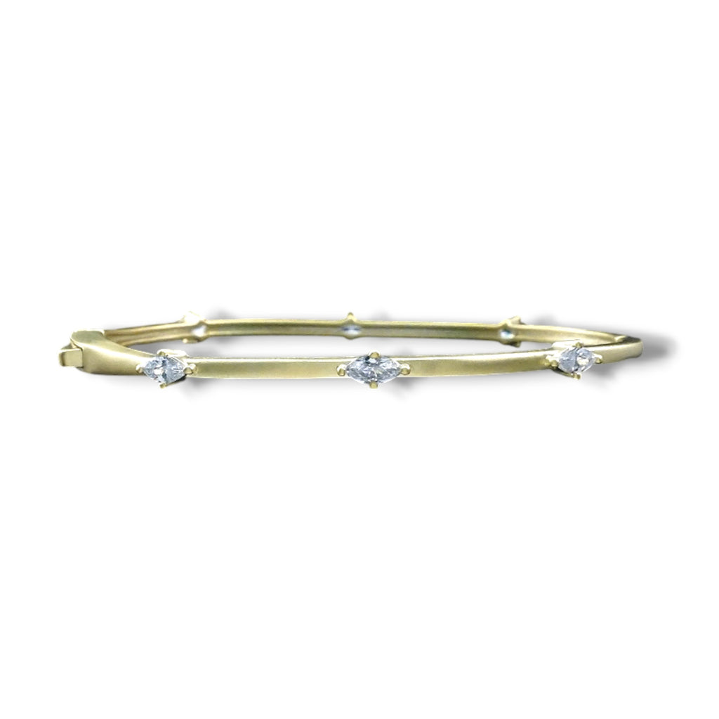 Thin Matte Gold Bangle Bracelet with Diamond Shaped CZ Stations