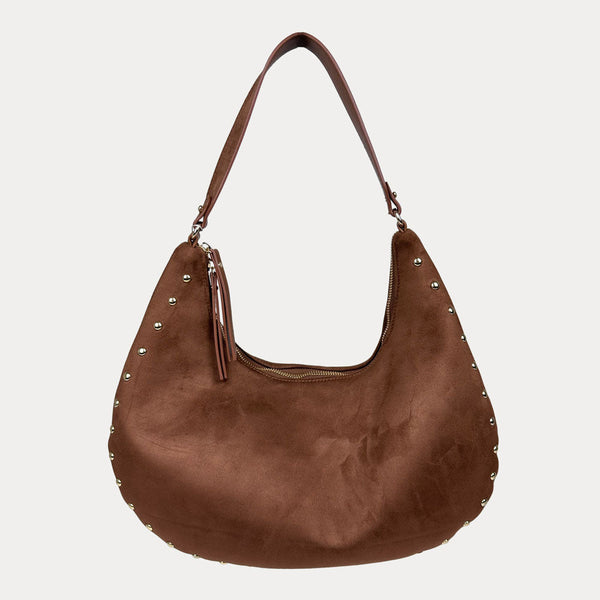 Brie Studded Suede Shoulder/Crossbody Bag