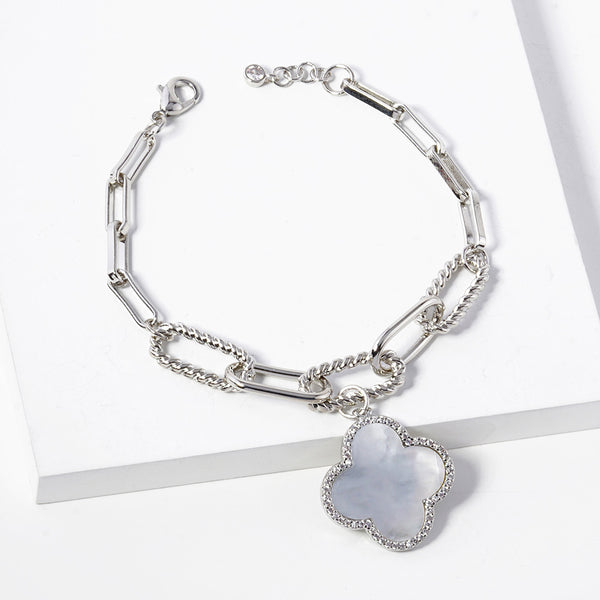 Gold Dipped Quatrefoil Charm Paperclip Bracelet