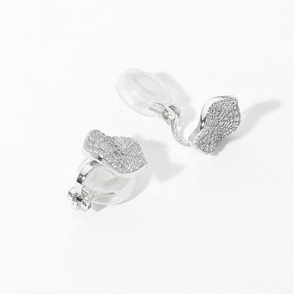CZ Stone Paved Wavy Disc Evening Clip On Earrings