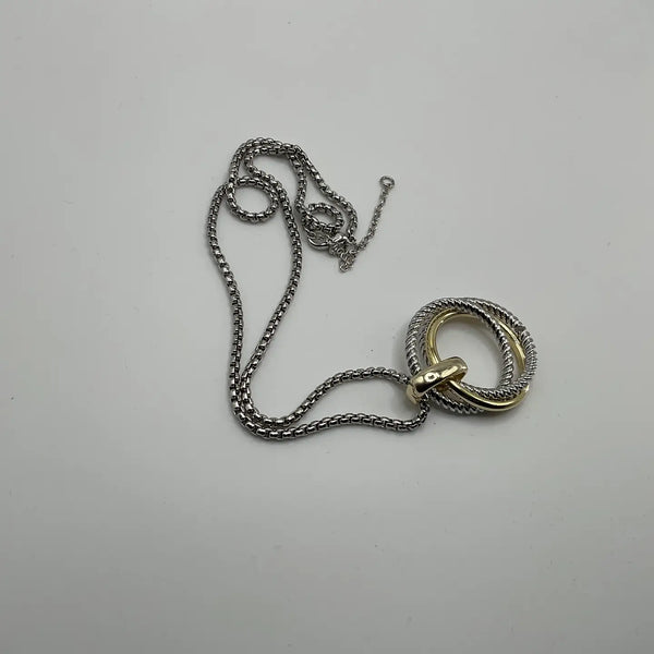 Textured Cable Necklace with Two Tone Circle Pendant