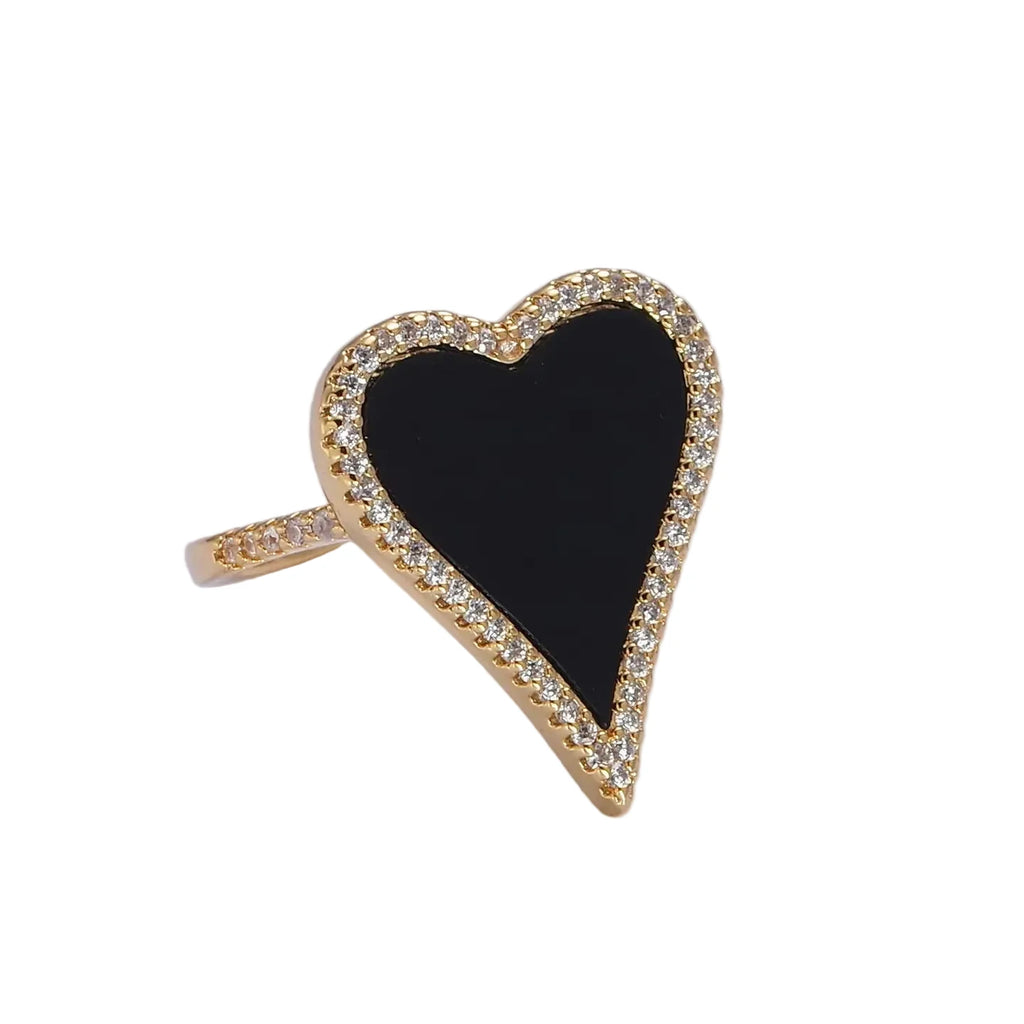 Adjustable Black and Gold Heart Ring