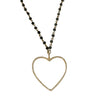 Black Wire Wrapped Beaded Chain With Open Gold CZ Heart Charm