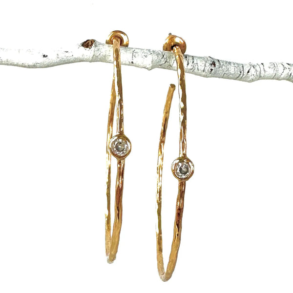 Single CZ Hoops With Center Bezel